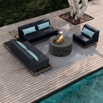 Grande Sectional Coal-Smoke + Aspen Onyx Tops + Bellino Fire Pit Iron