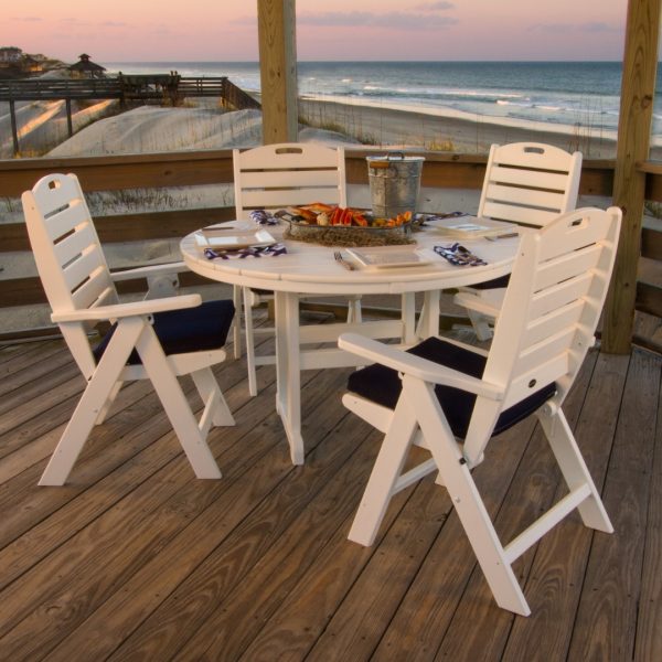 Nautical Folding Chair 5-Piece Round Farmhouse Dining Set