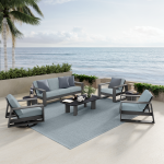 Novara Seating Smoke + Forano Table Bases Smoke + Aspen Onyx Topx