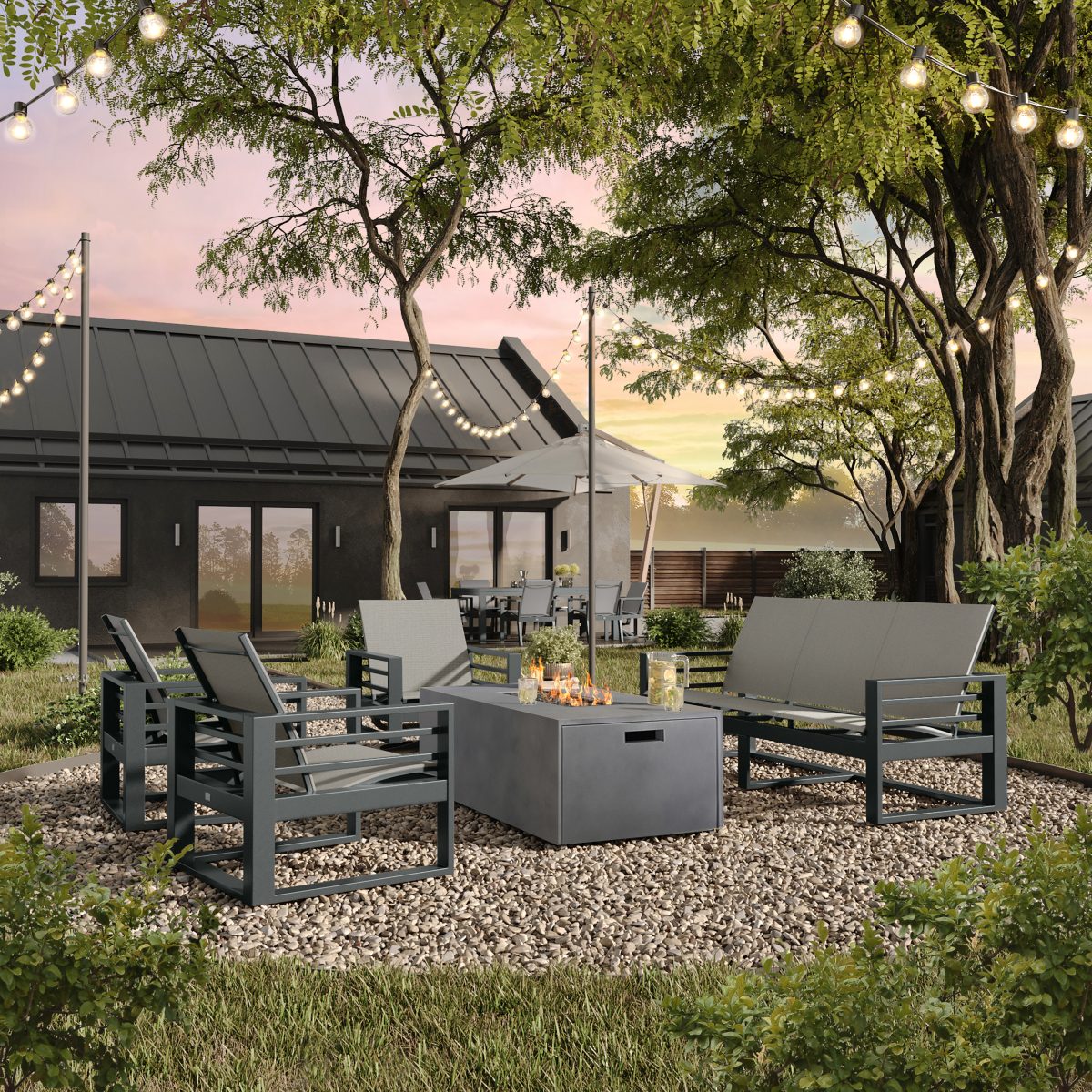 Palermo Sling Seating Graphite-Slate + Bellino Fire Pit