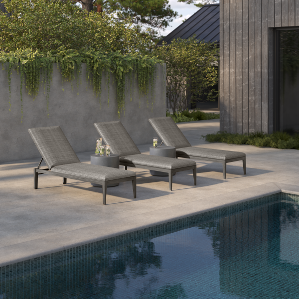 Siena Chaise Lounges Fog-Smoke + Bellino End Tables