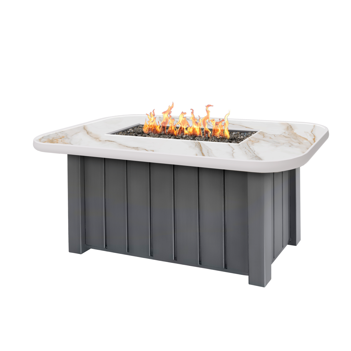 Trevi Fire Pit Rectangular Base Graphite + Aspen Alabaster Top