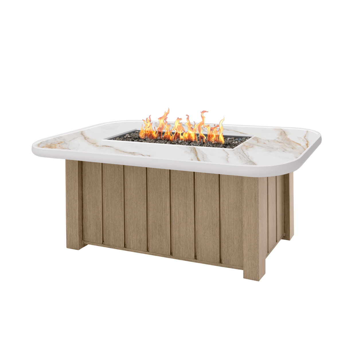 Trevi Fire Pit Rectangular Flax + Aspen Alabaster Top