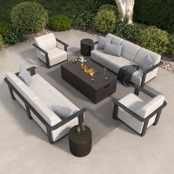 Corte Seating Pearl-Onyx + Bellino Tables Iron